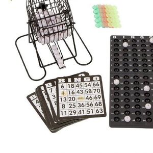 Portable Black Bingo Set with Number Cage & Cards